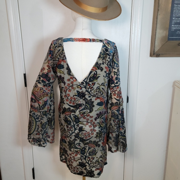 Altar'd State Paisley Elegant Green Bell Sleeve Velvet Dress Size Medium - Picture 6 of 12